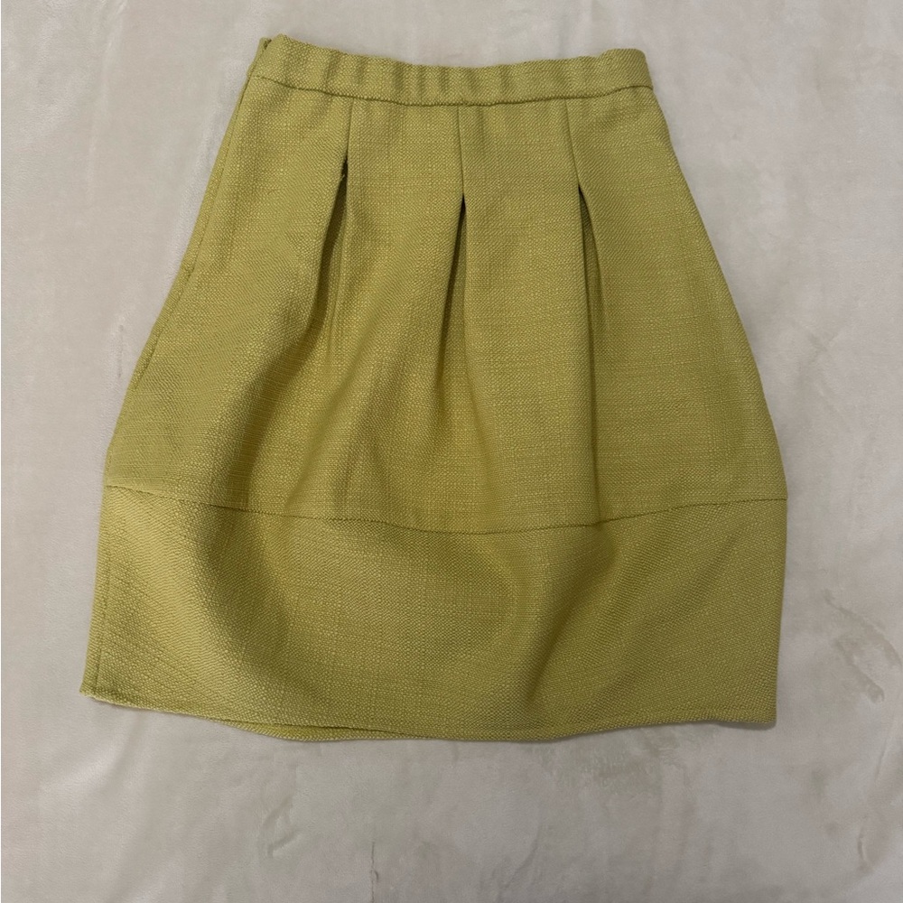 Green Pleated Bubble Skirt Knee-Length